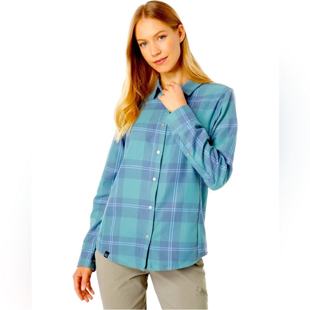 Flylow Brigette Tech Flannel Snap Button Down Shirt Long Sleeve Women’s Small